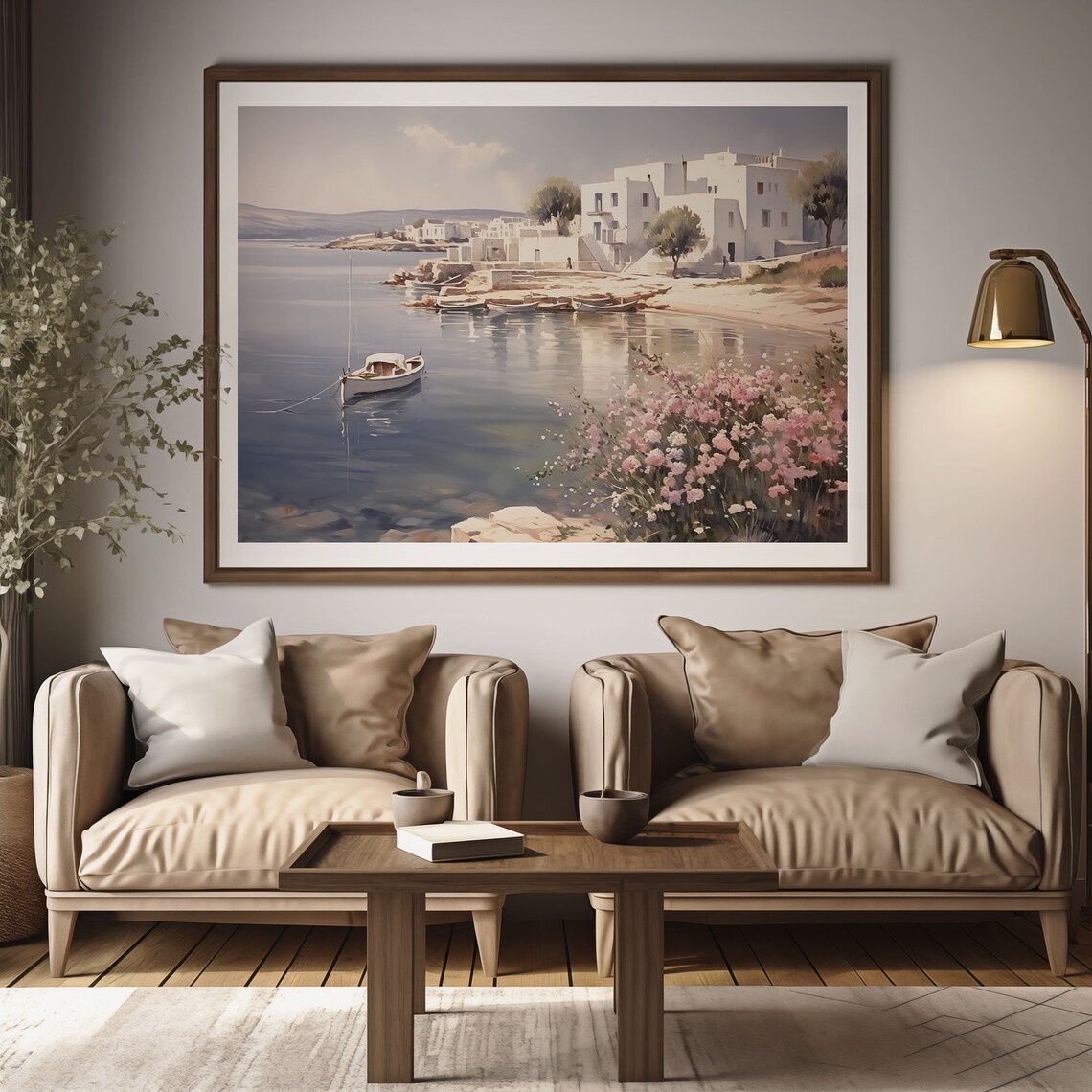Seaside Fishing Village Harbor Boats White Houses Calm Water Poster - Image 2
