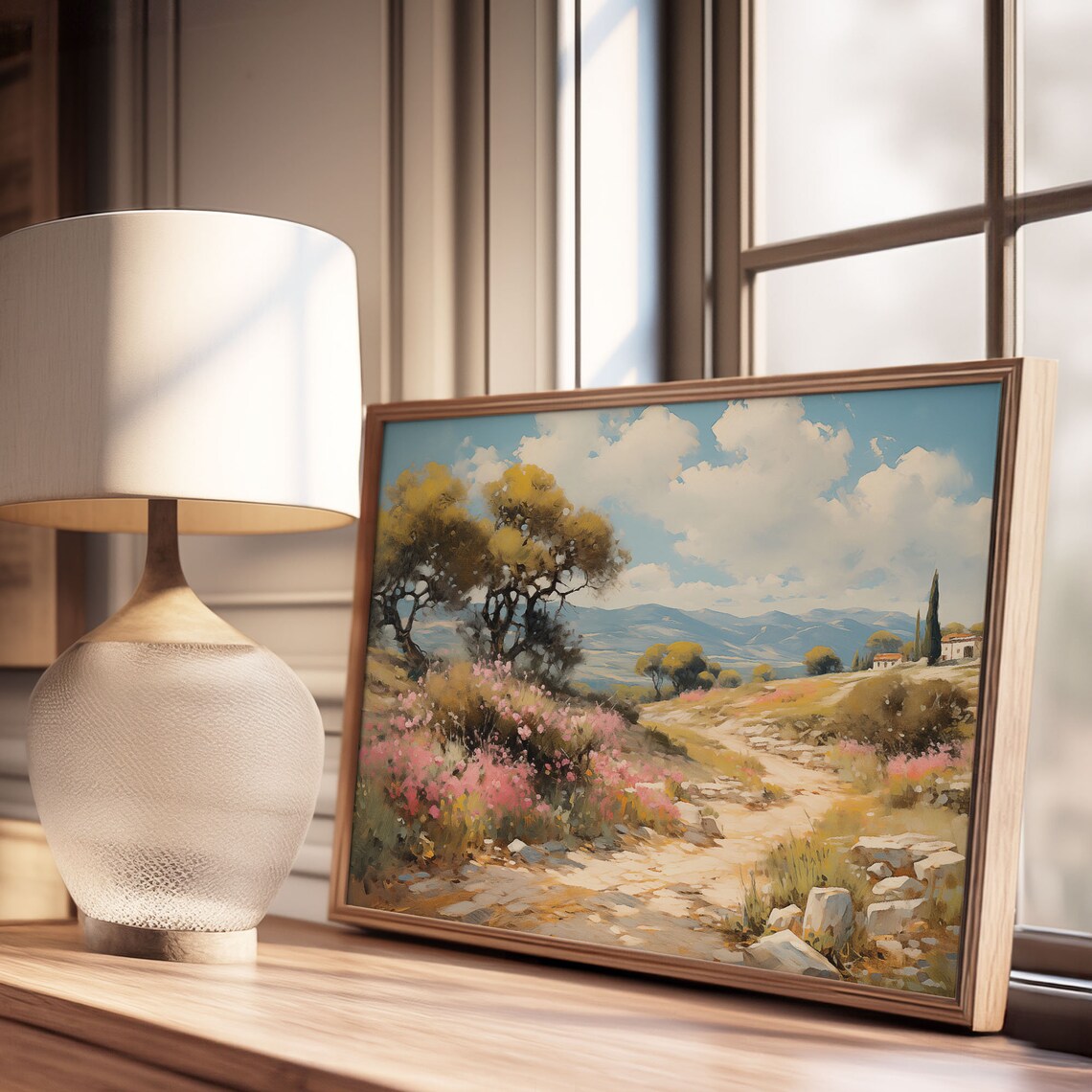 Sunny Country Lane with Wildflowers and Farmhouse Oil Painting Poster - Image 3