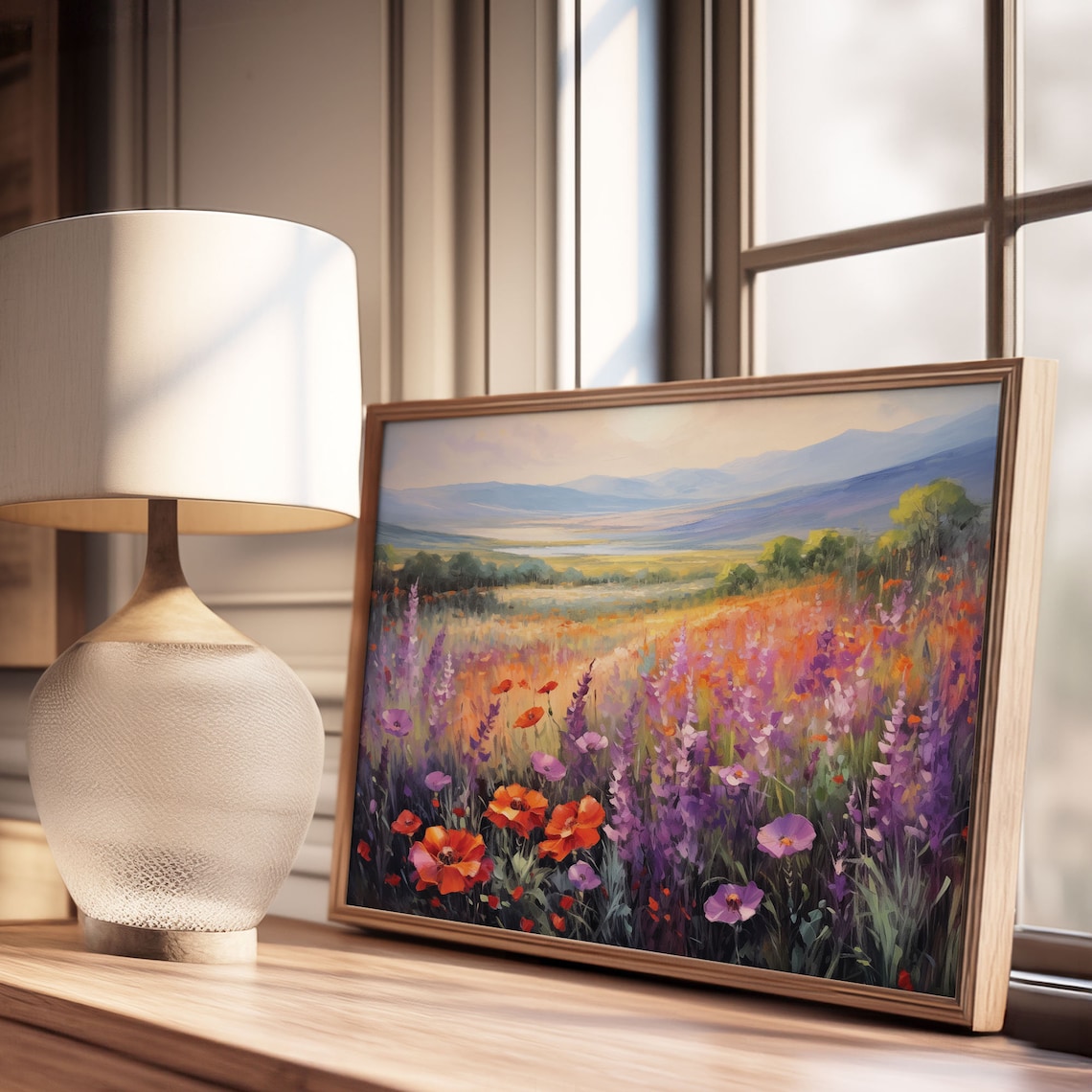 Purple Lupine Wildflower Field Mountain View Oil Painting Poster - Image 3