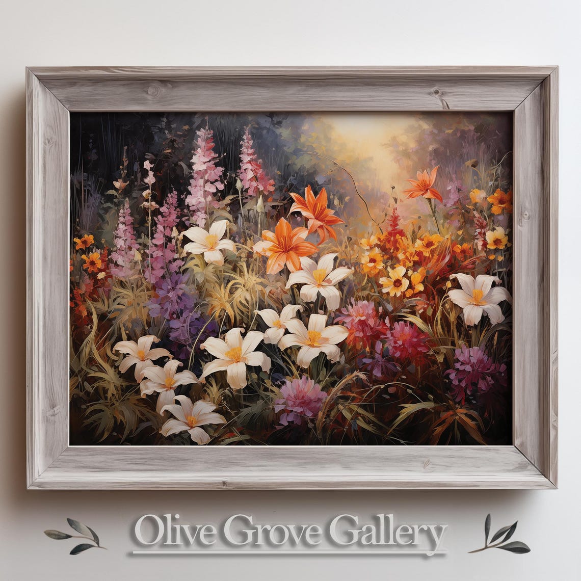 Lily Garden Orange Pink Blossoms Dark Background Oil Painting Poster
