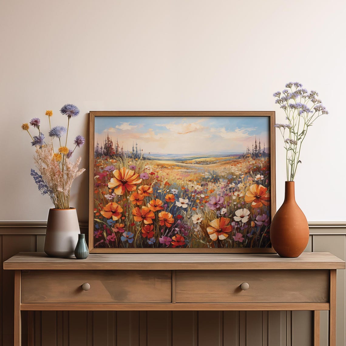 Vibrant Wildflower Meadow Oil Painting Colorful Floral Field Art Bright Nature Landscape Wildflower Wall Art Nature Inspired Decor - Image 3