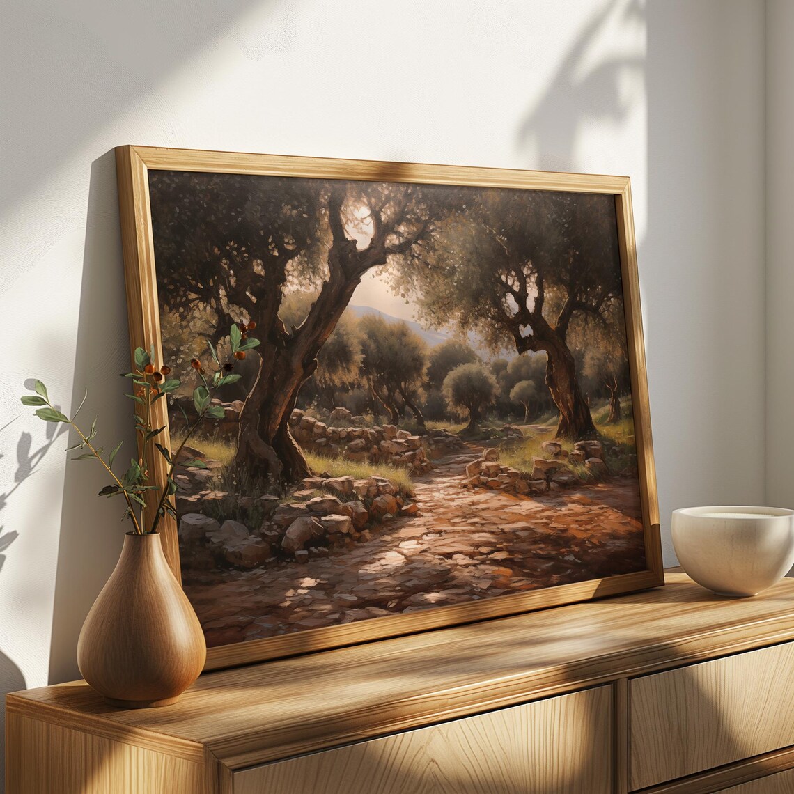 Ancient Olive Grove Stone Path Warm Evening Oil Painting Poster - Image 4