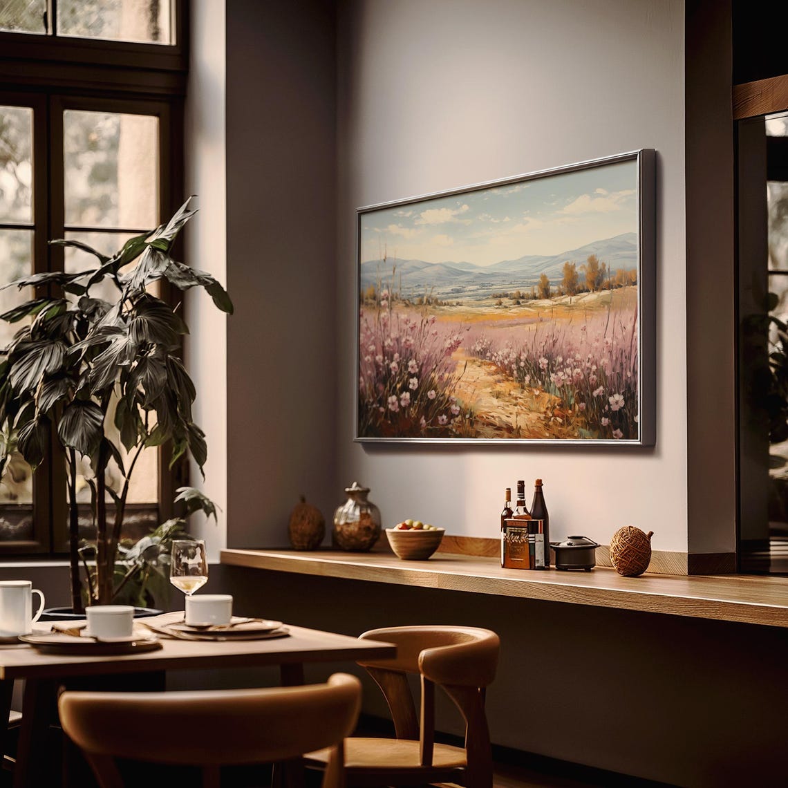 Pink Wildflower Path Spring Hills Mountain View Oil Painting Poster - Image 2