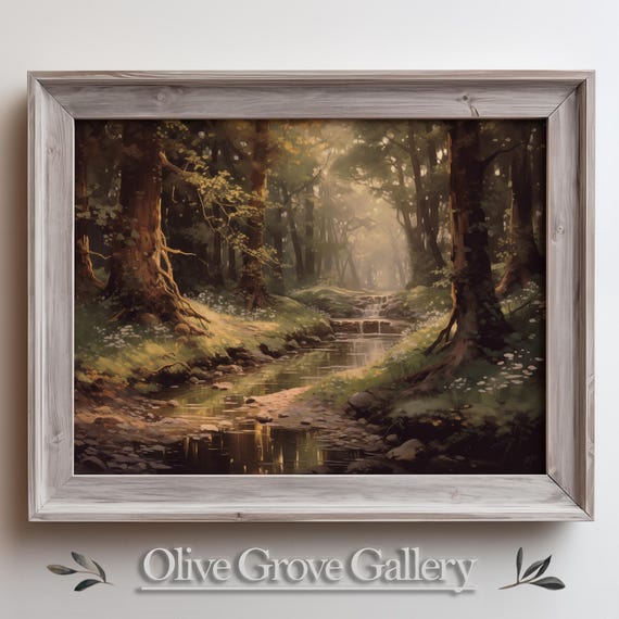Enchanting Forest Landscape Oil Painting Serene Woodland Scene With Sunlit Waterfall And Tranquil Stream Nature Wall Art For Home Dcor