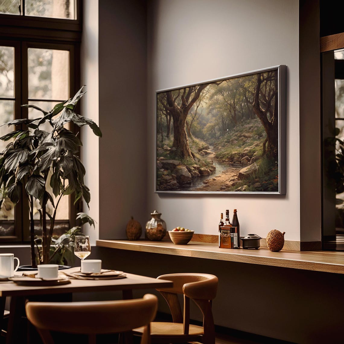 Forest Stream With Rocks Wildflowers And Ancient Trees Painting Poster - Image 2