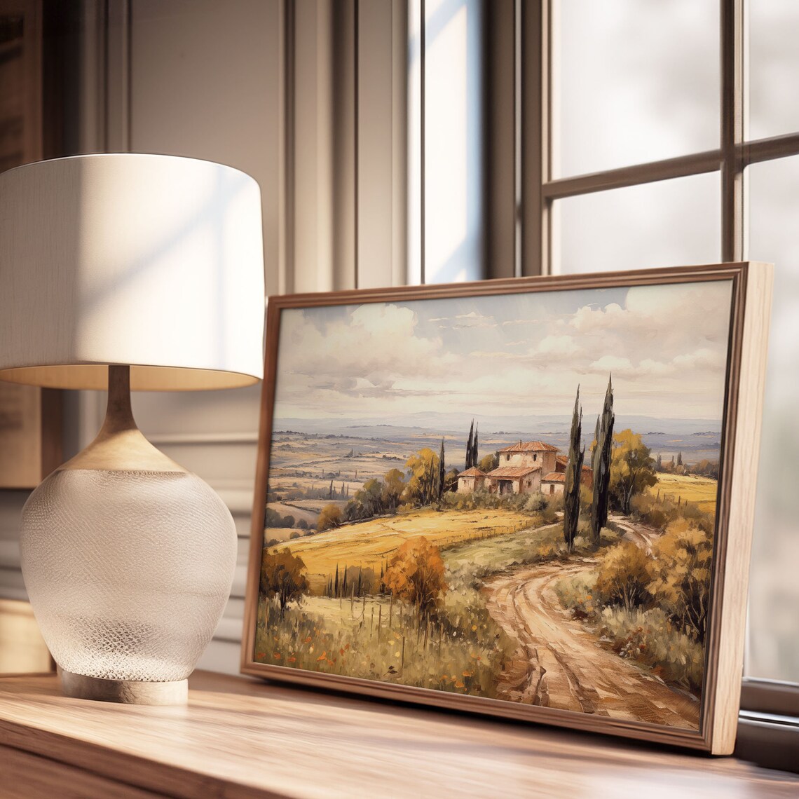 Tuscan Country Villa Cypress Winding Road Golden Fields Oil Painting Poster - Image 3