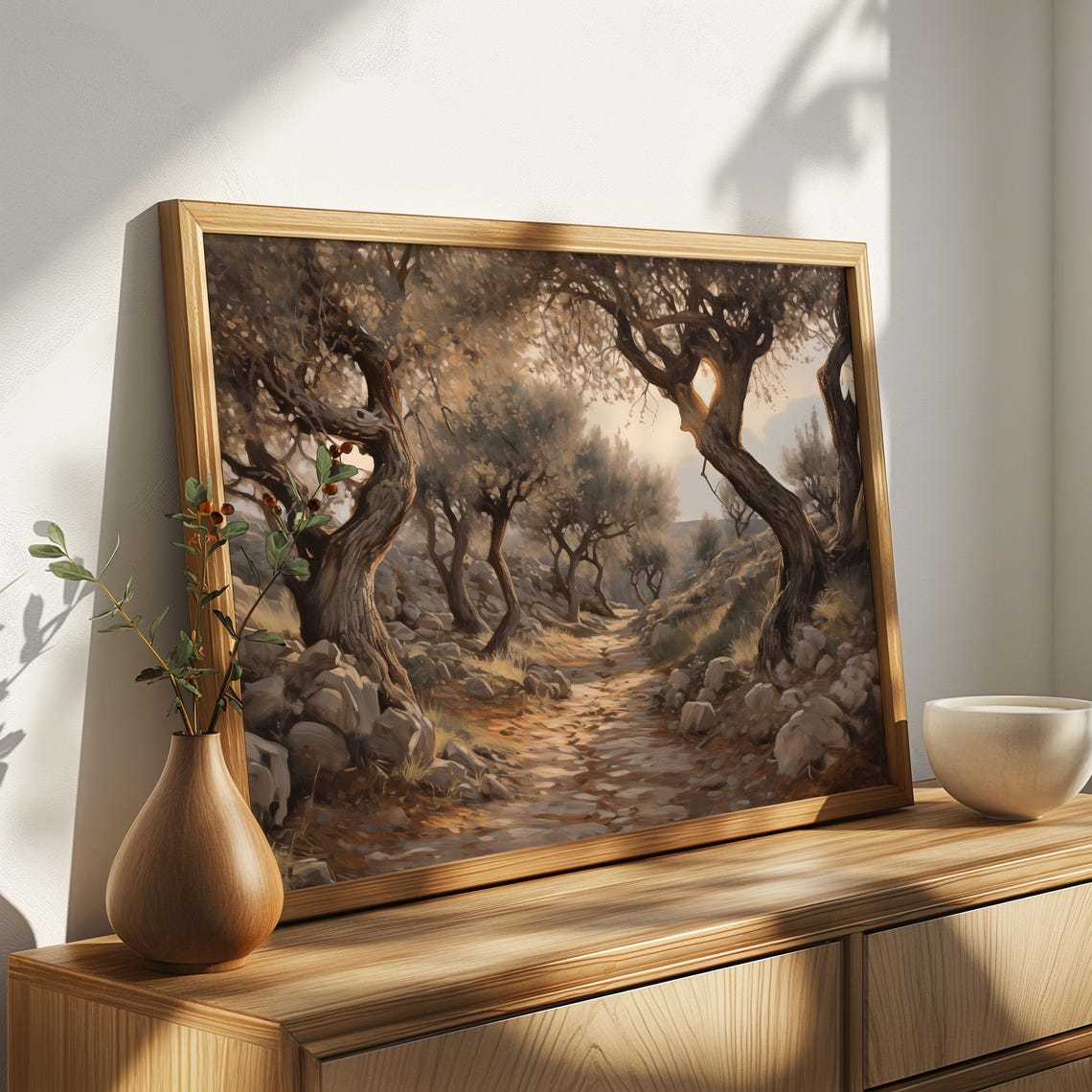 Ancient Olive Grove Path Through Rocky Hills At Dawn Vintage Print - Image 4