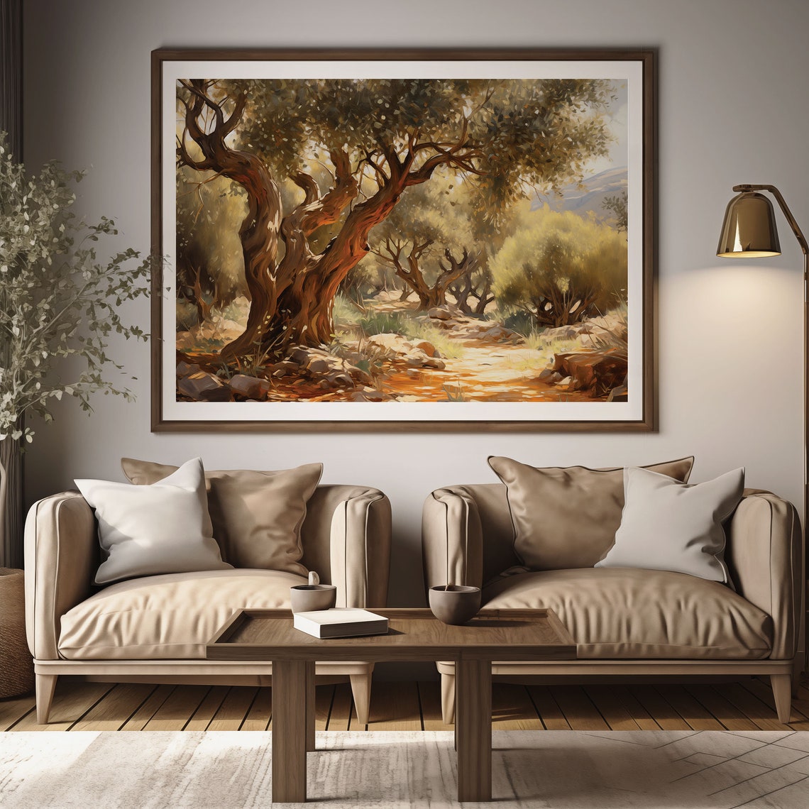 Ancient Olive Tree Sun Dappled Grove Dirt Path Oil Painting Poster - Image 2