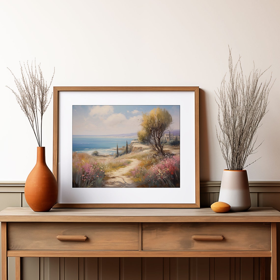 Pink Wildflower Path to Sea Painting Cypress Cliff Villa Poster - Image 2