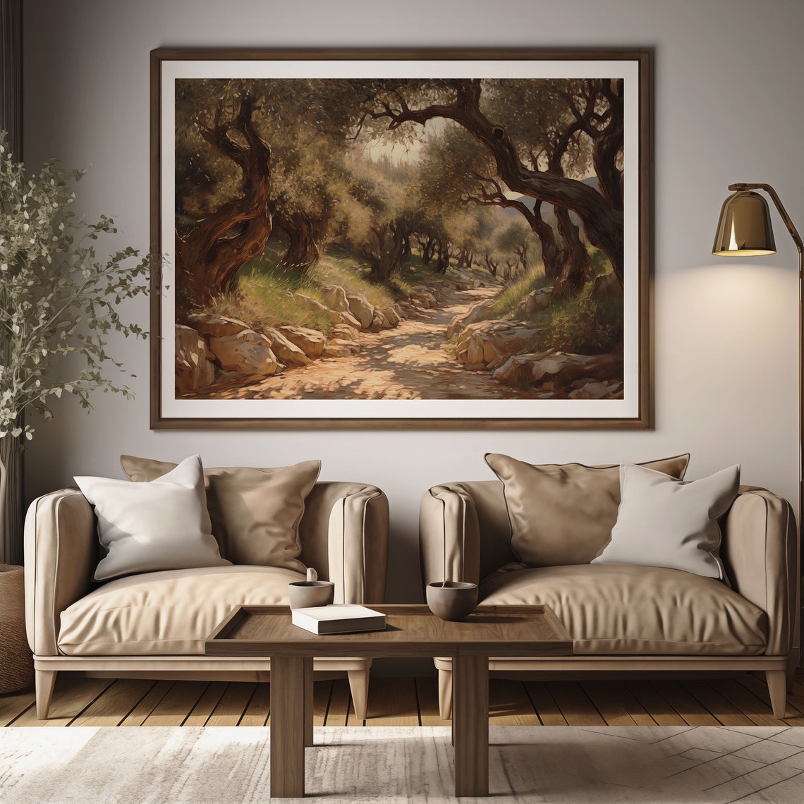 Olive Grove Tree Path Sunlit Stone Trail Oil Painting Poster - Image 2
