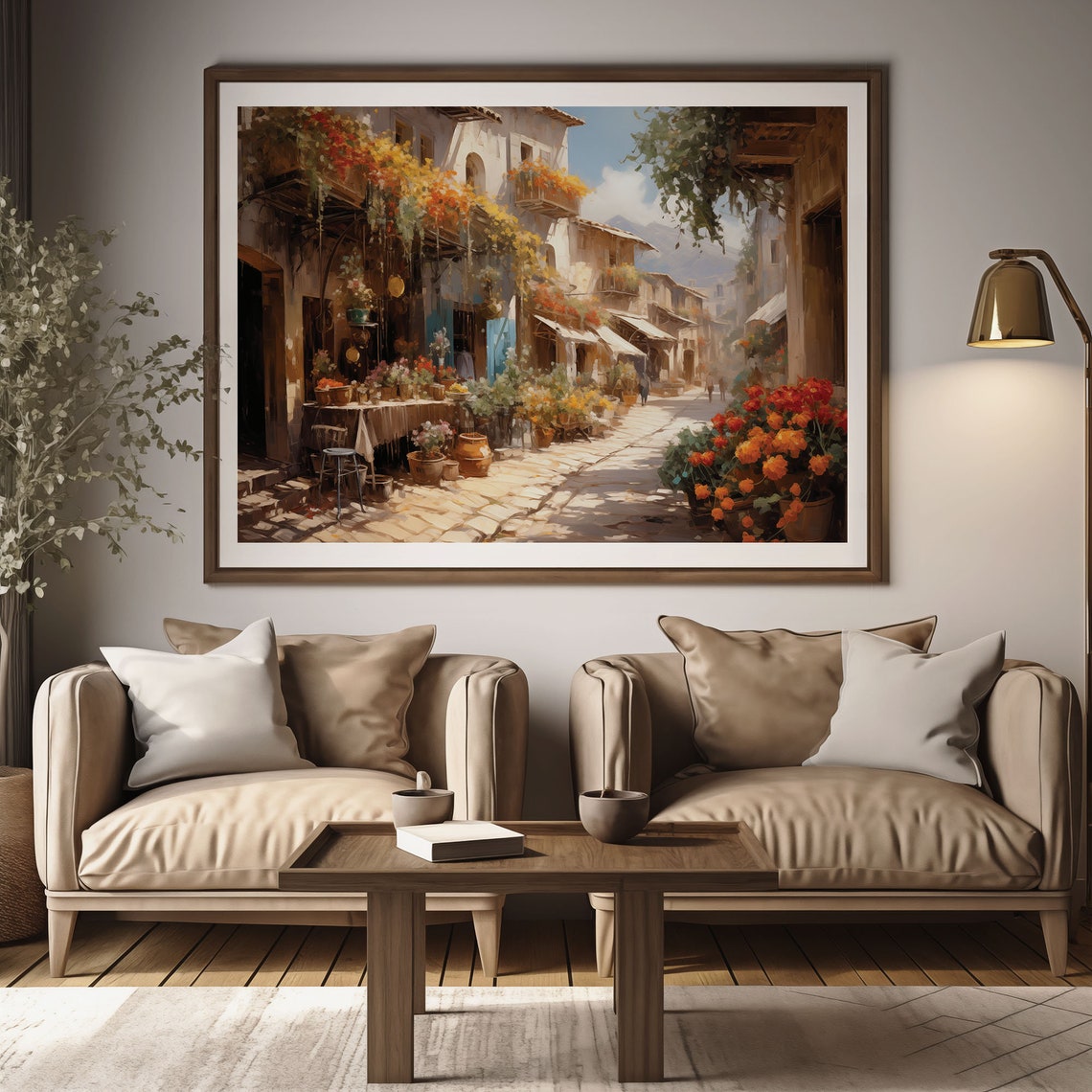 Mediterranean Street With Flower Stalls And Hanging Baskets Poster - Image 2