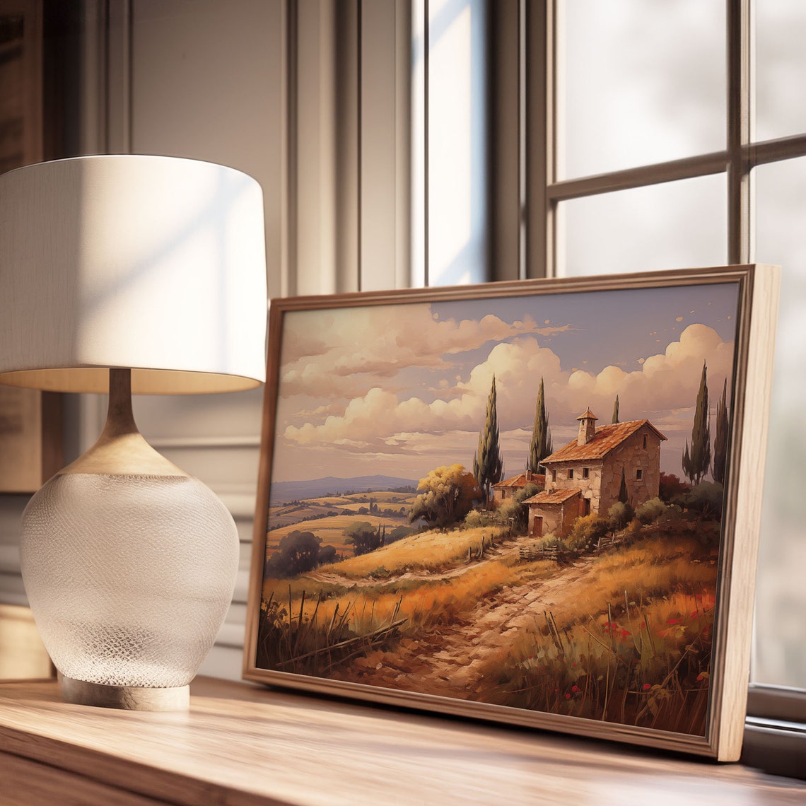 Tuscan Stone Farmhouse With Cypress Trees And Golden Fields Poster - Image 3