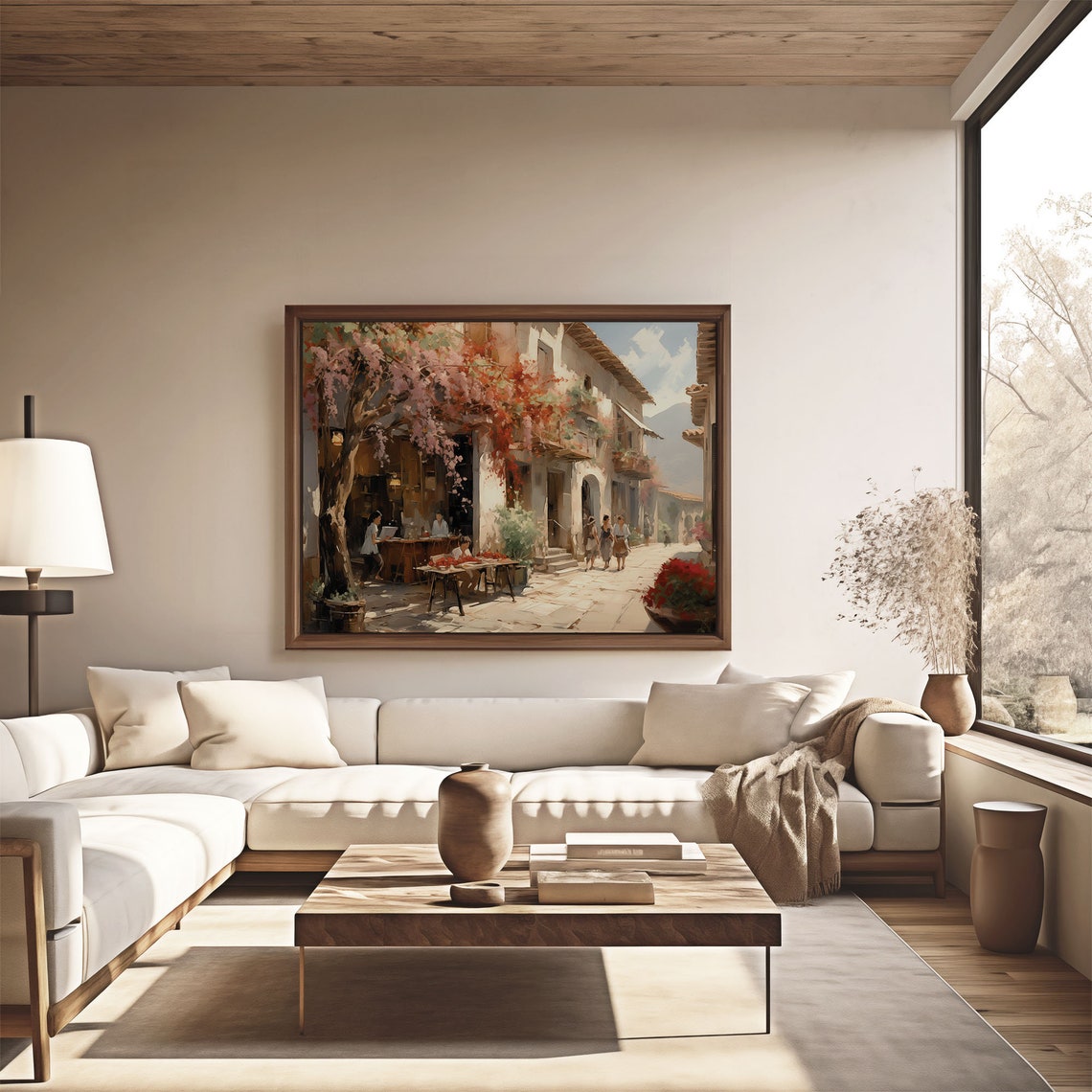 Mediterranean Village Street Cafe Blossoming Tree Oil Painting Poster - Image 4