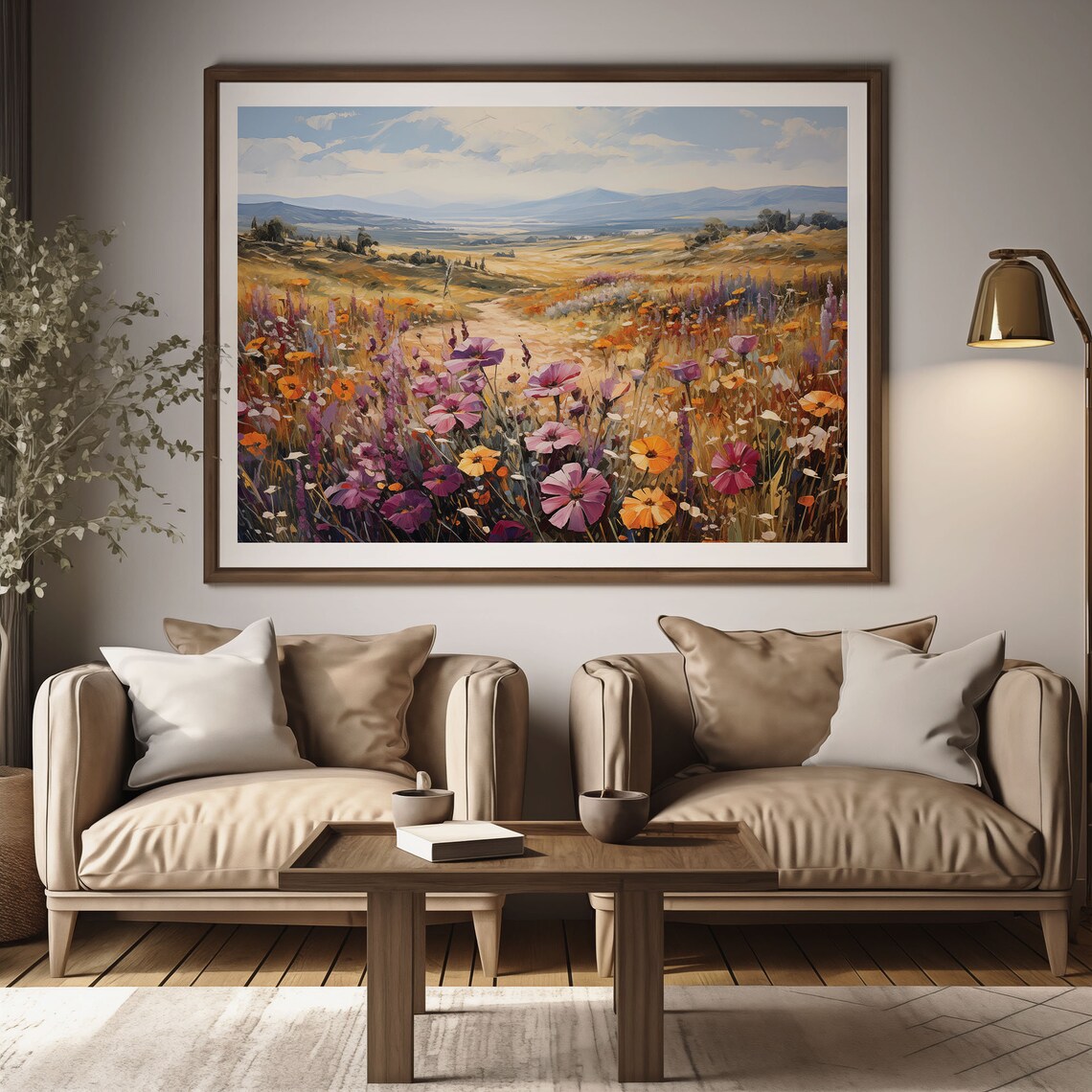 Beautiful Nature Wildflower Painting Landscape Brushstroke Antique Oil Painting Vintage Sunset Painting Springtime Print - Image 2