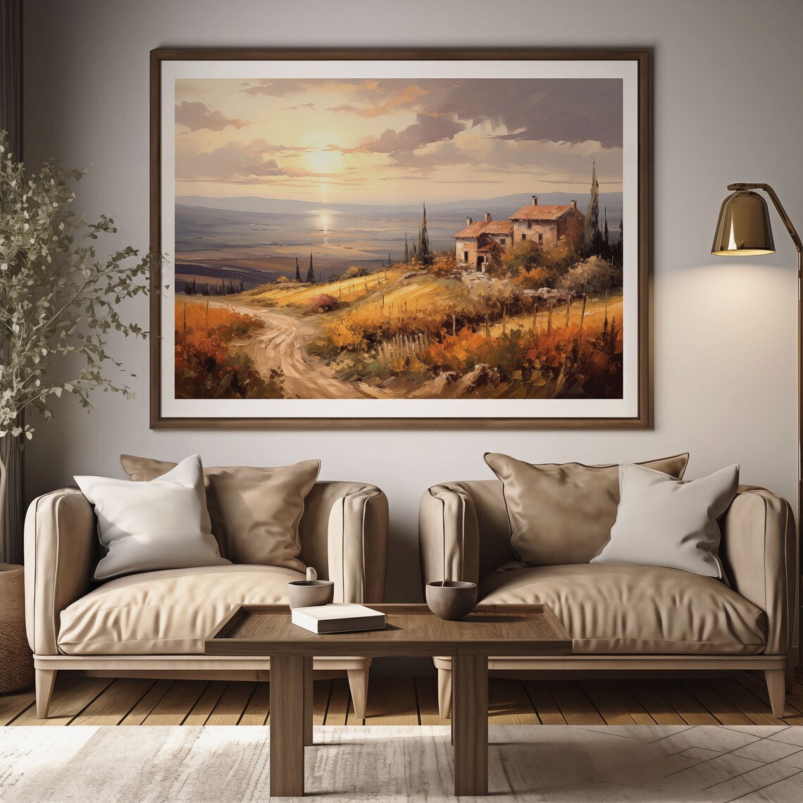 Italian Farmhouse Sunset Countryside Road Tuscan Oil Painting Poster - Image 2