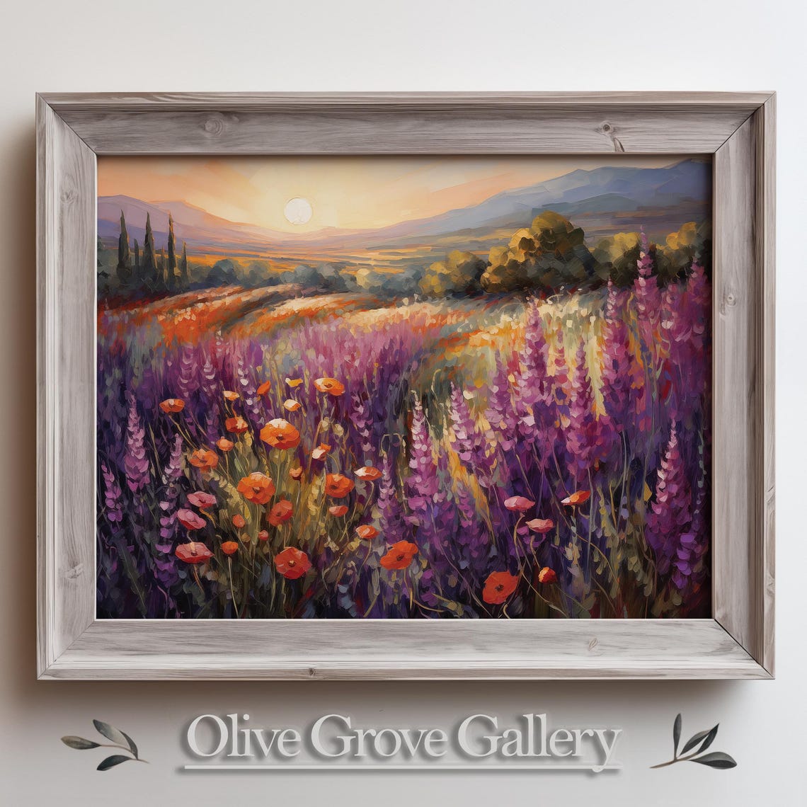 Lavender Fields Sunset Orange Poppies Provence Oil Painting Poster