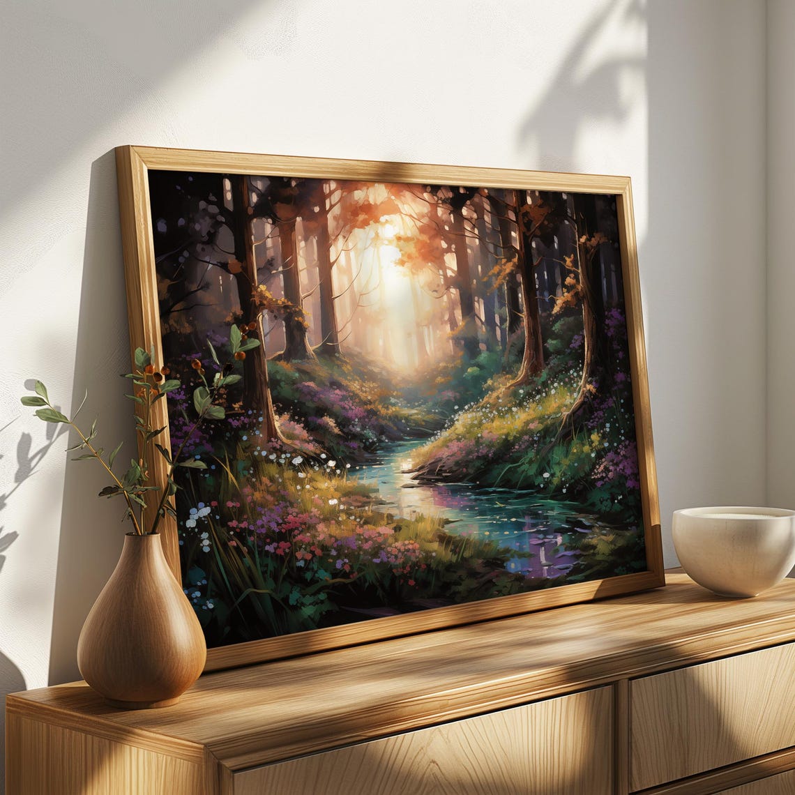 Dreamy Golden Sunset Forest Creek Wildflower Glow Nature Poster - Image 4