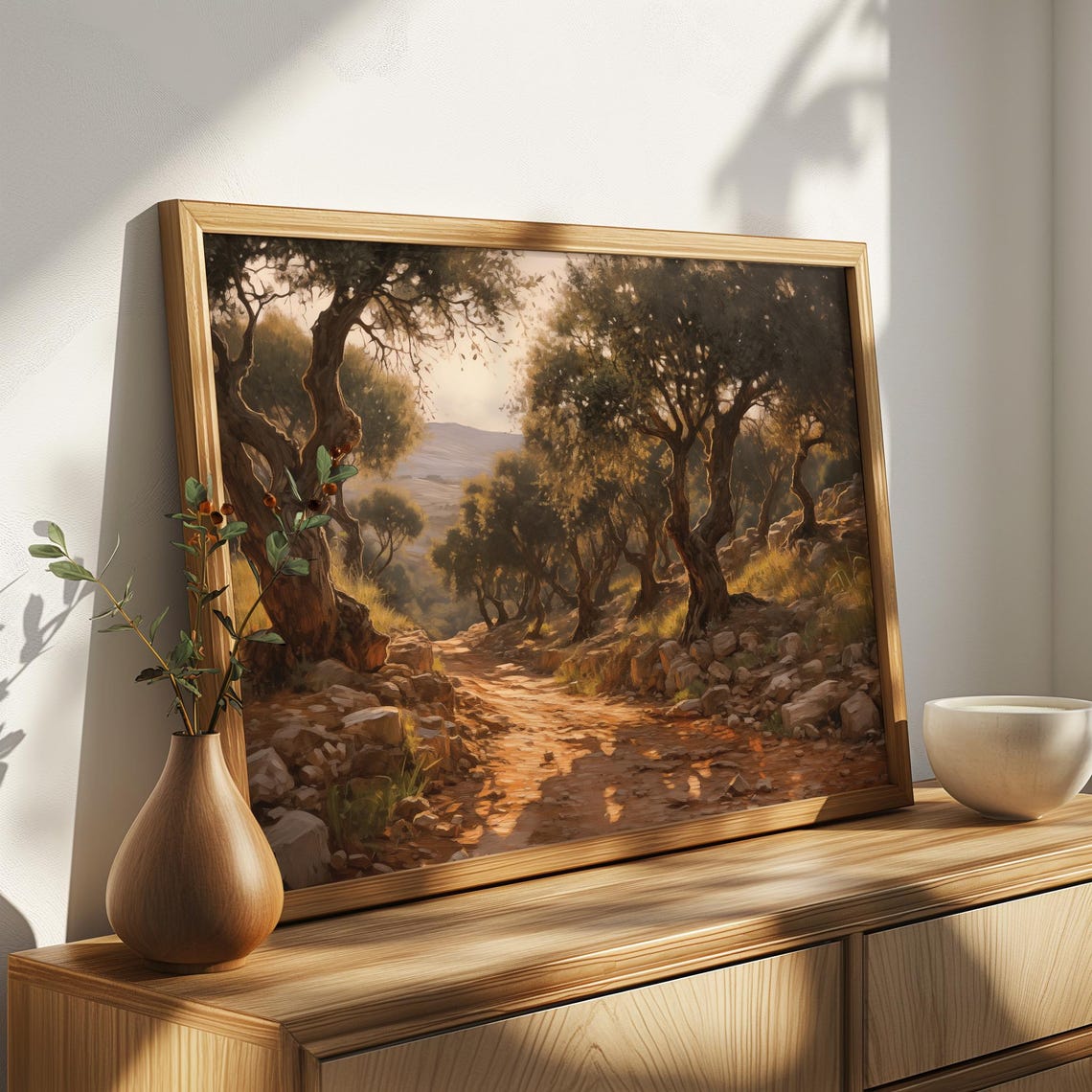 Olive Grove Path With Rocky Trail Golden Sunlight Oil Painting Poster - Image 4