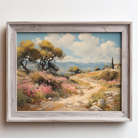 Sunny Country Lane with Wildflowers and Farmhouse Oil Painting Poster