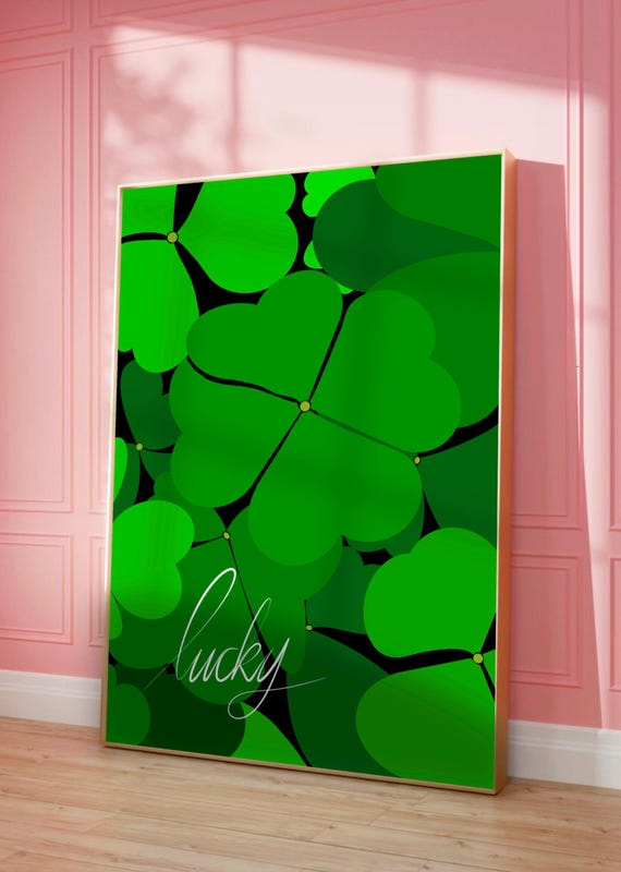 Green Lucky Typography Print Maximalist Home Decor Coffee Gifts Living Room