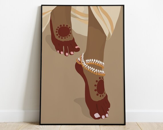 Indian Woman Feet With Kundan Payal, Boho Art Print