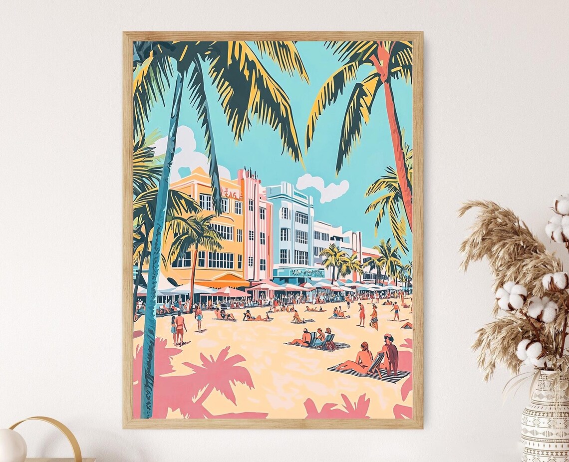 South Beach Miami, Pastel Art Deco Palm Trees