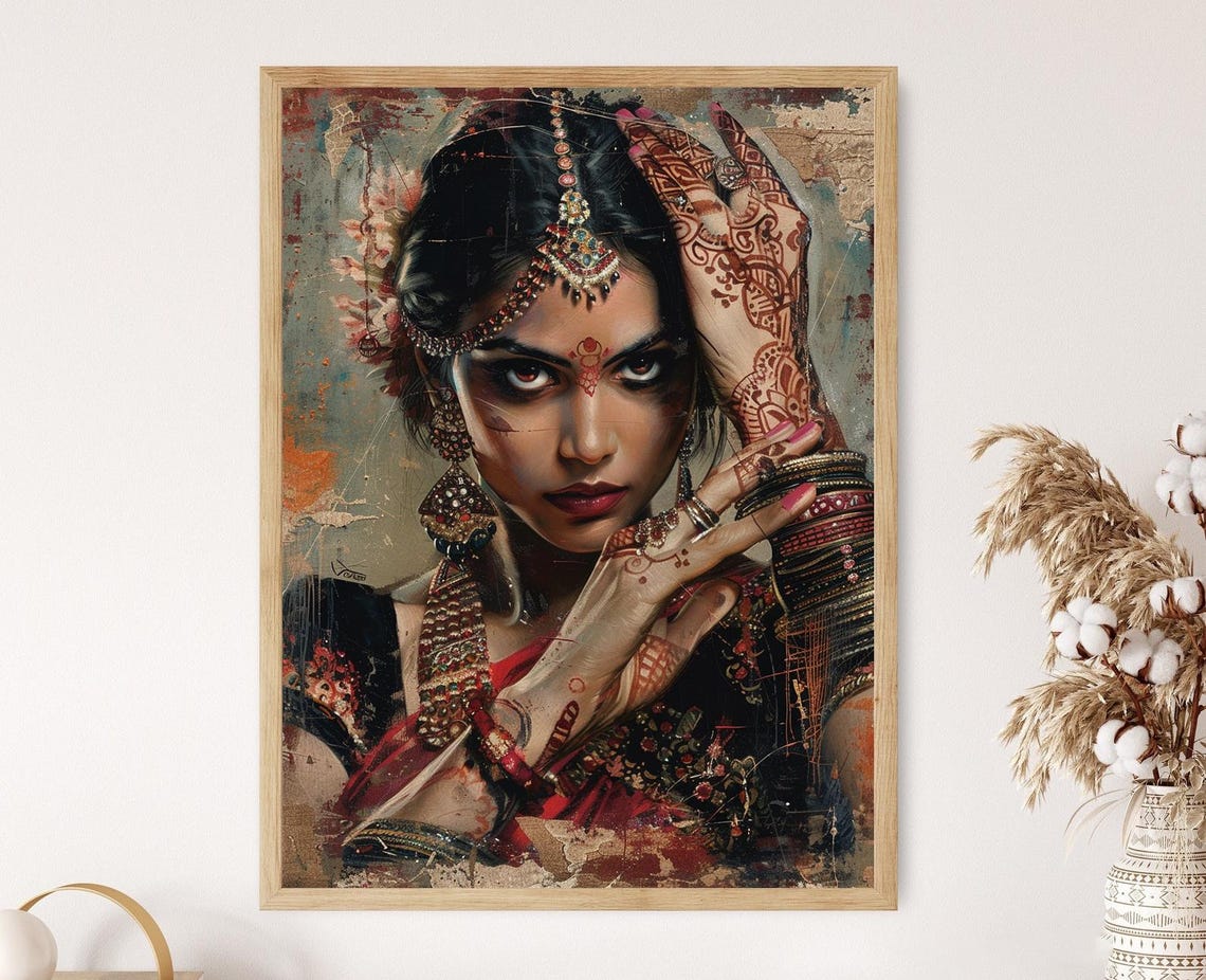Beautiful Kathak Dancer Portrait Exquisite Indian Dance Scene Artistic Home Decor Unique Holiday Gift