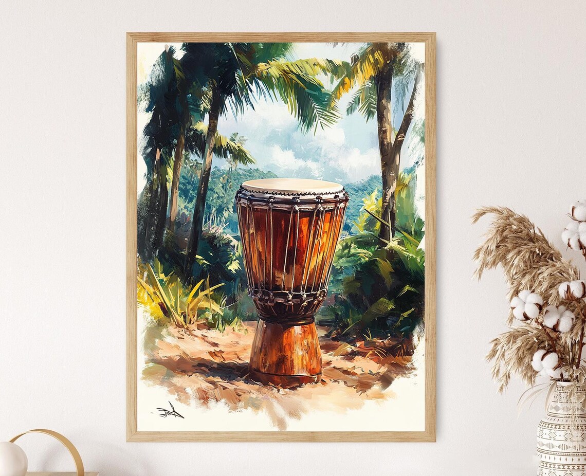 Jamaican Maroon Drum Art Print, Tropical Setting