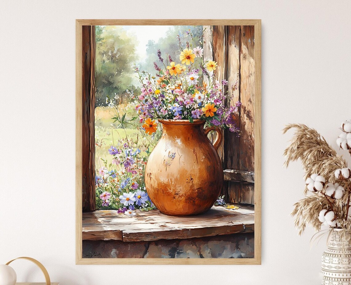 Venezuelan Farm Decor Clay Jug With Flowers