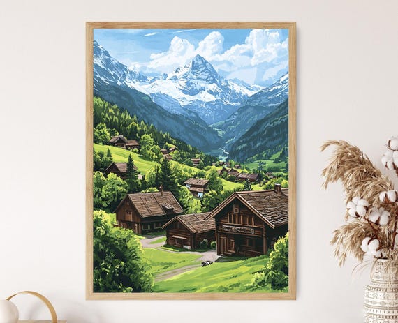 Tyrol Alps Art Print Austrian Chalet And Mountain Scene