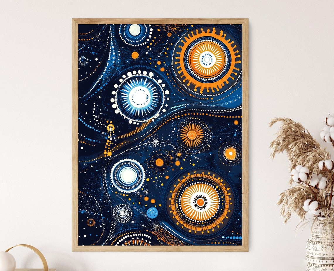 Aboriginal Starry Night Ancestor Spirits Dot Painting Night Sky Poster