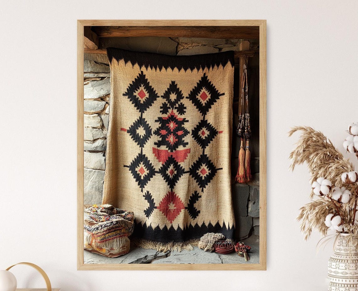 Pashtun Tribal Tapestry Fine Print Geometric Embroidery Decor Poster