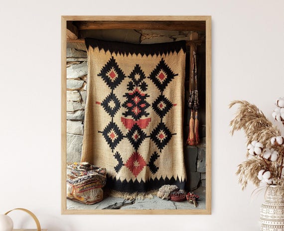 Pashtun Tribal Tapestry Fine Print Geometric Embroidery Decor Poster