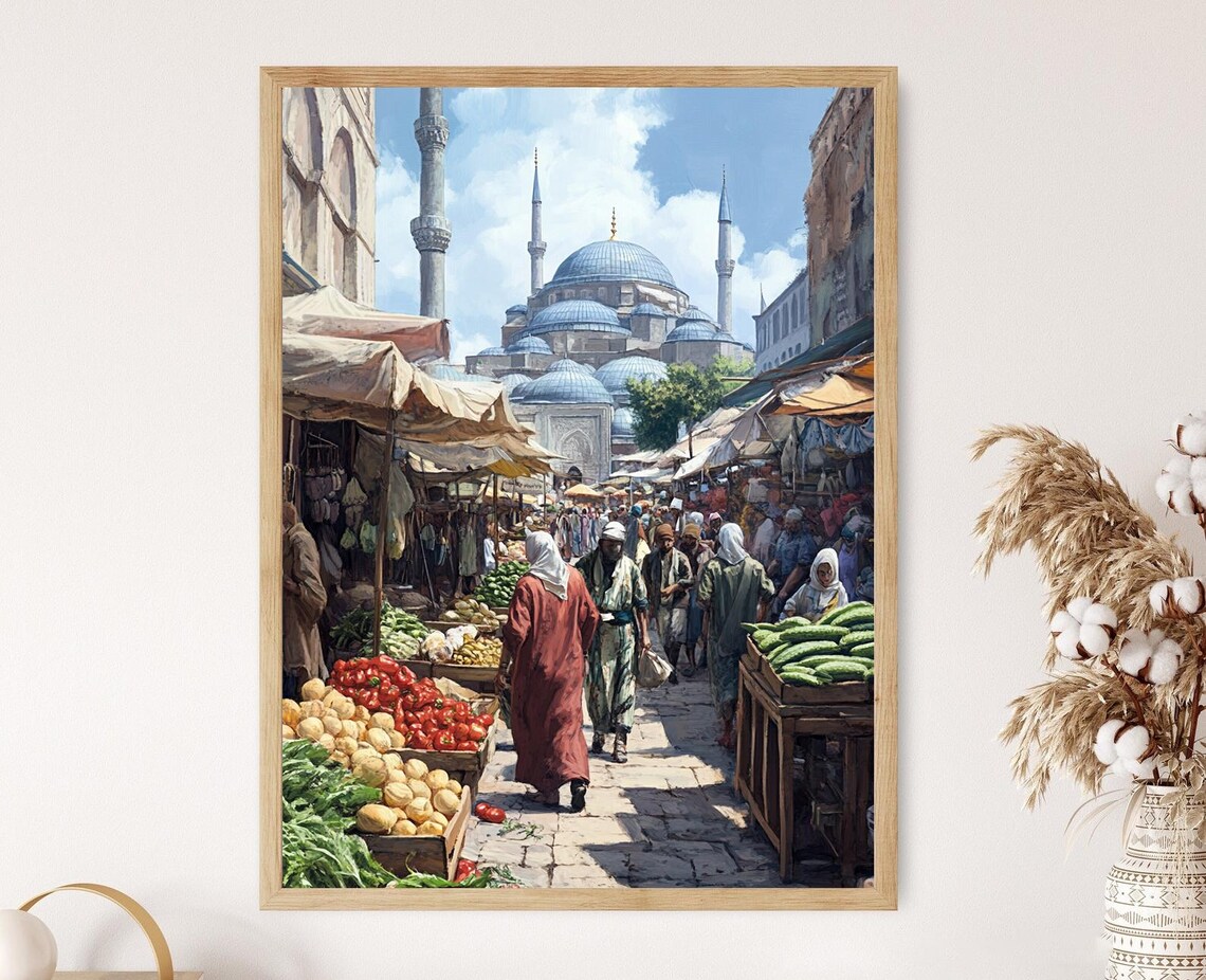 Ottoman Farmers Market Art Print, Turkish Decor