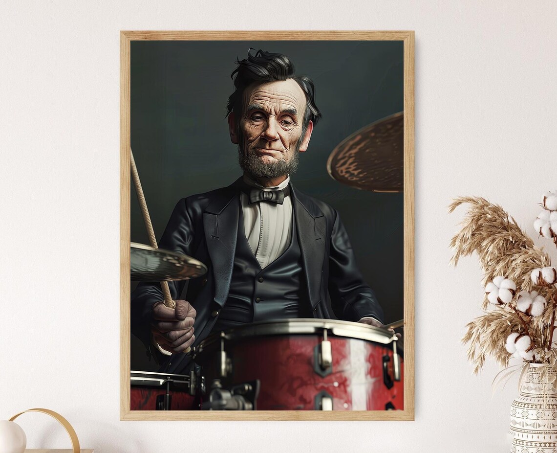Abraham Lincoln as a Drummer, Funny Office Art Print