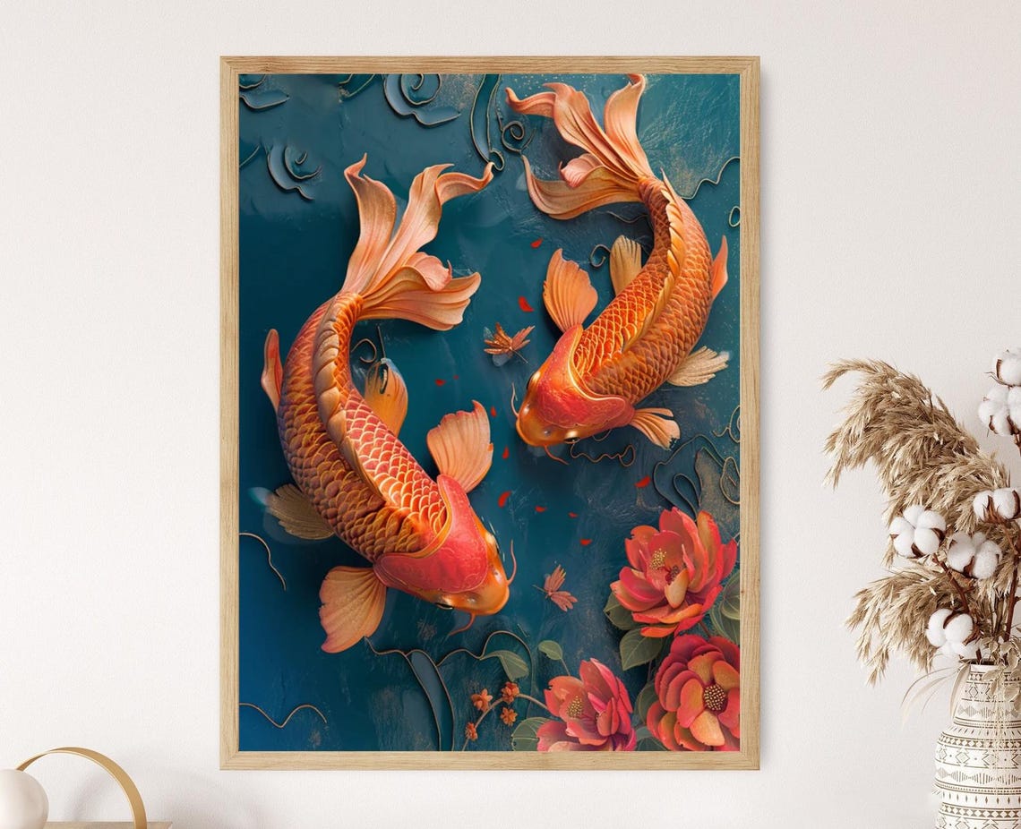 Koi Fish Artwork Beautiful Watercolor Print Peaceful Home Decor Gift For Art Enthusiasts