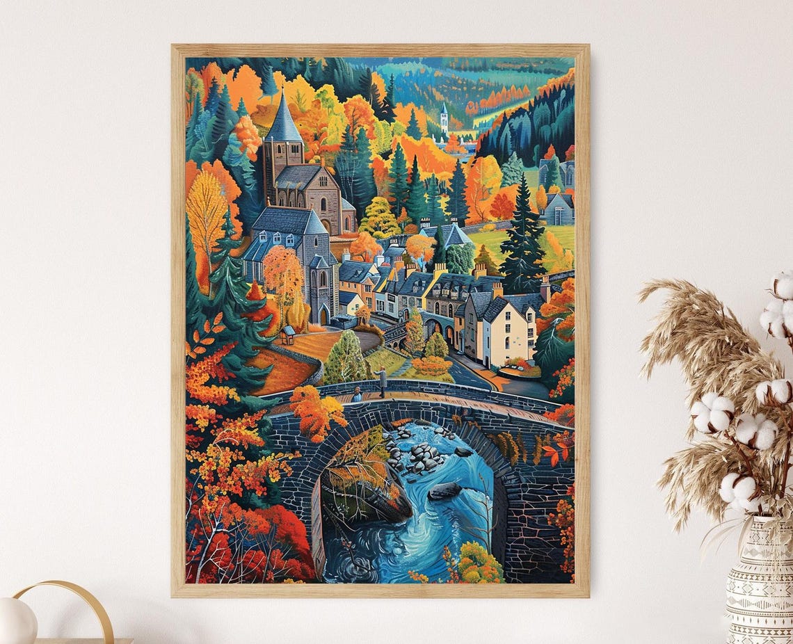 Vibrant Dunkeld Cathedral And Bridge Scenic River Tay Artwork