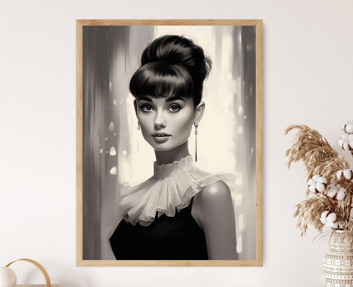 Audrey Hepburn Black and White Portrait With Beehive Updo Poster