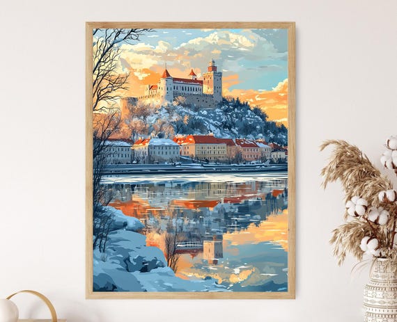 Bratislava Castle Winter Art Print Snowy Slovakia Decor Danube River Wall Art