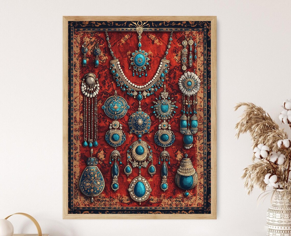 Afghan Lapis Lazuli Jewelry, Traditional Ornaments Art Print