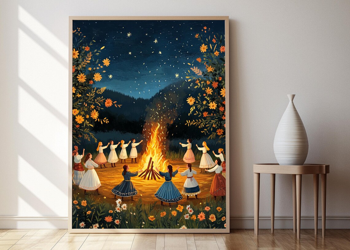Lithuanian Festival Traditional Dance and Bonfire Art Print