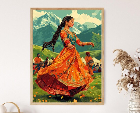 Pakistani Attan Dance Art Print Pashtun Traditional Dress Tribal Heritage Scene
