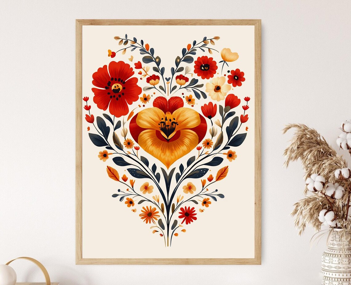 Maty Heart Art, Traditional Hungarian Floral Print