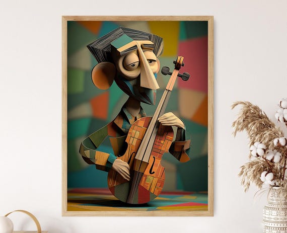 Geometric Musician With Violin, Music Decor
