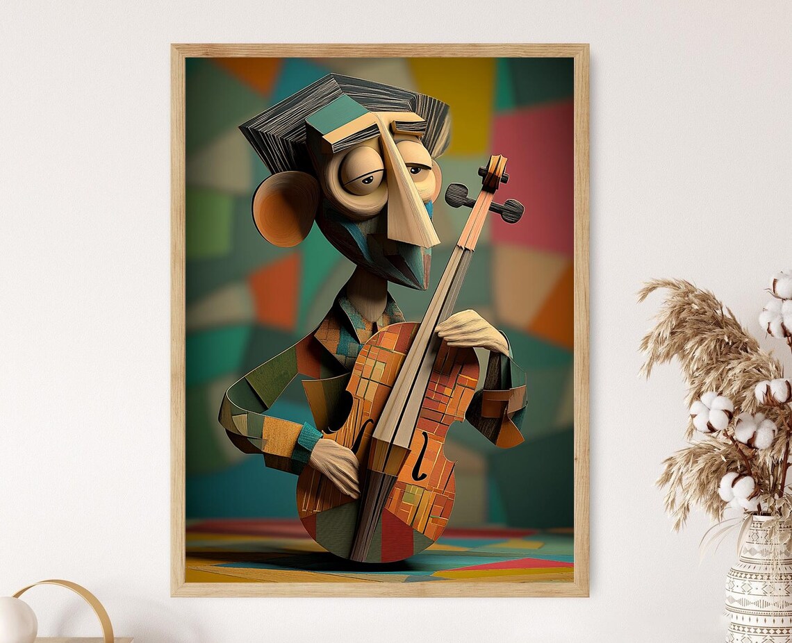 Geometric Musician With Violin, Music Decor