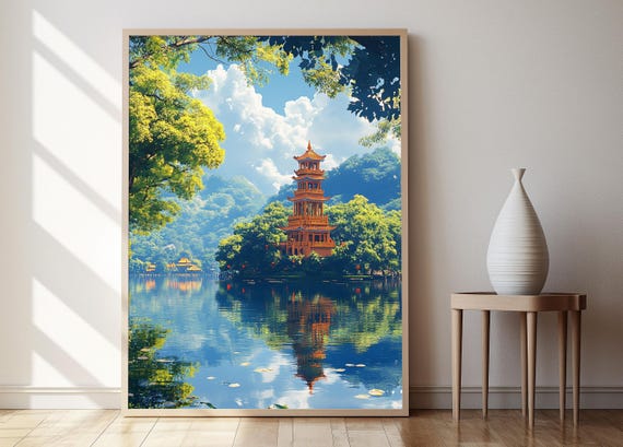 Tran Quoc Pagoda Art Print Vietnamese Temple And Lake Decor Poster