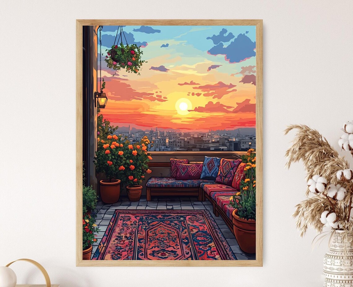 Kabul Rooftop Patio Flat Vector Illustration