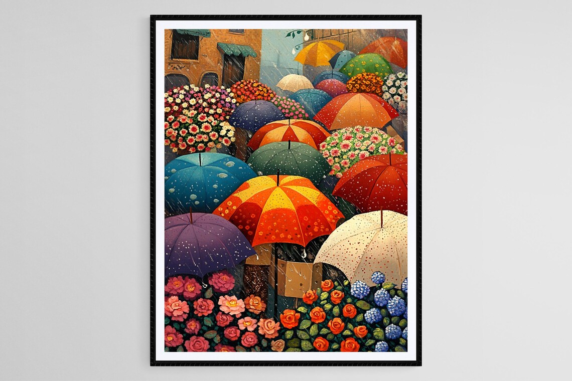 Rainy Day Flower Market, Cozy Floral Art Print