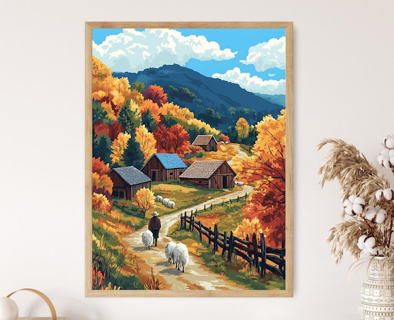 Macedonian Mountain Village in Autumn, Scenic Art Print