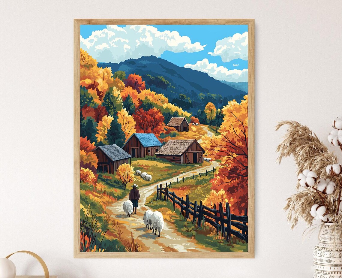 Macedonian Mountain Village in Autumn, Scenic Art Print